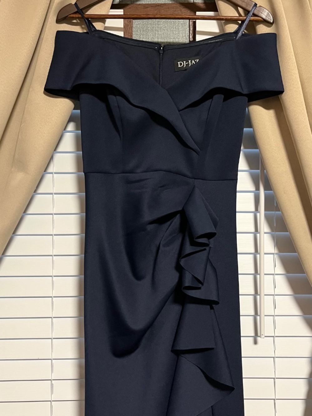 Navy Blue scuba knit off shoulder formal dress size 4